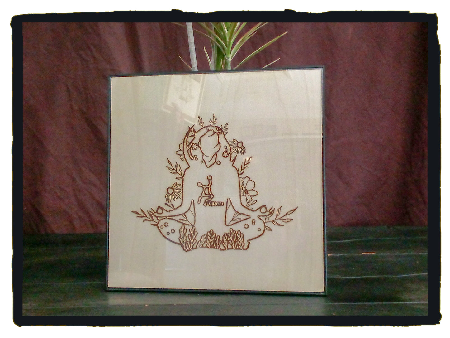 Hand-Crafted & Framed Wood Engraving of Virgo Astrological Sign