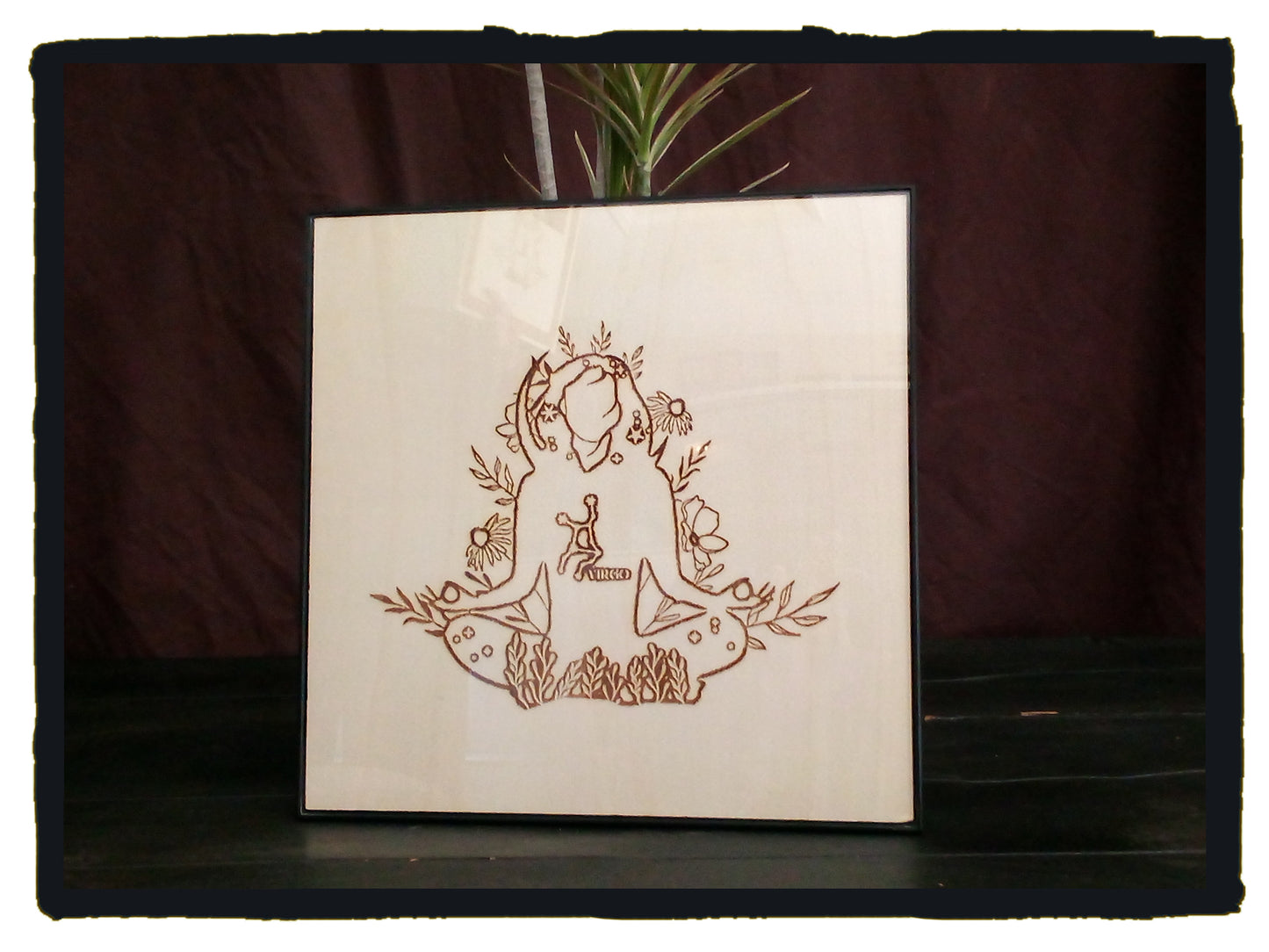 Hand-Crafted & Framed Wood Engraving of Virgo Astrological Sign