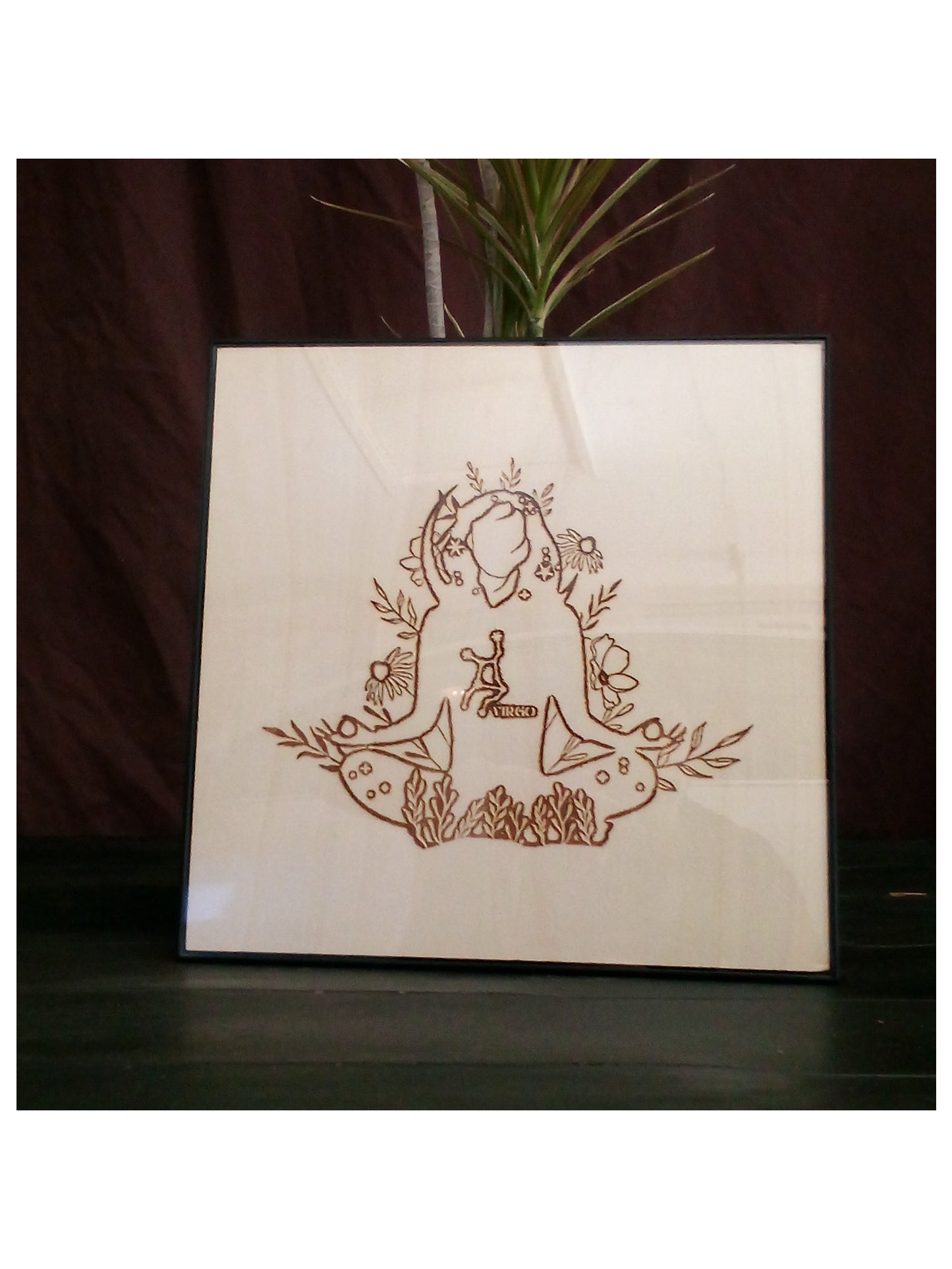 Hand-Crafted & Framed Wood Engraving of Virgo Astrological Sign