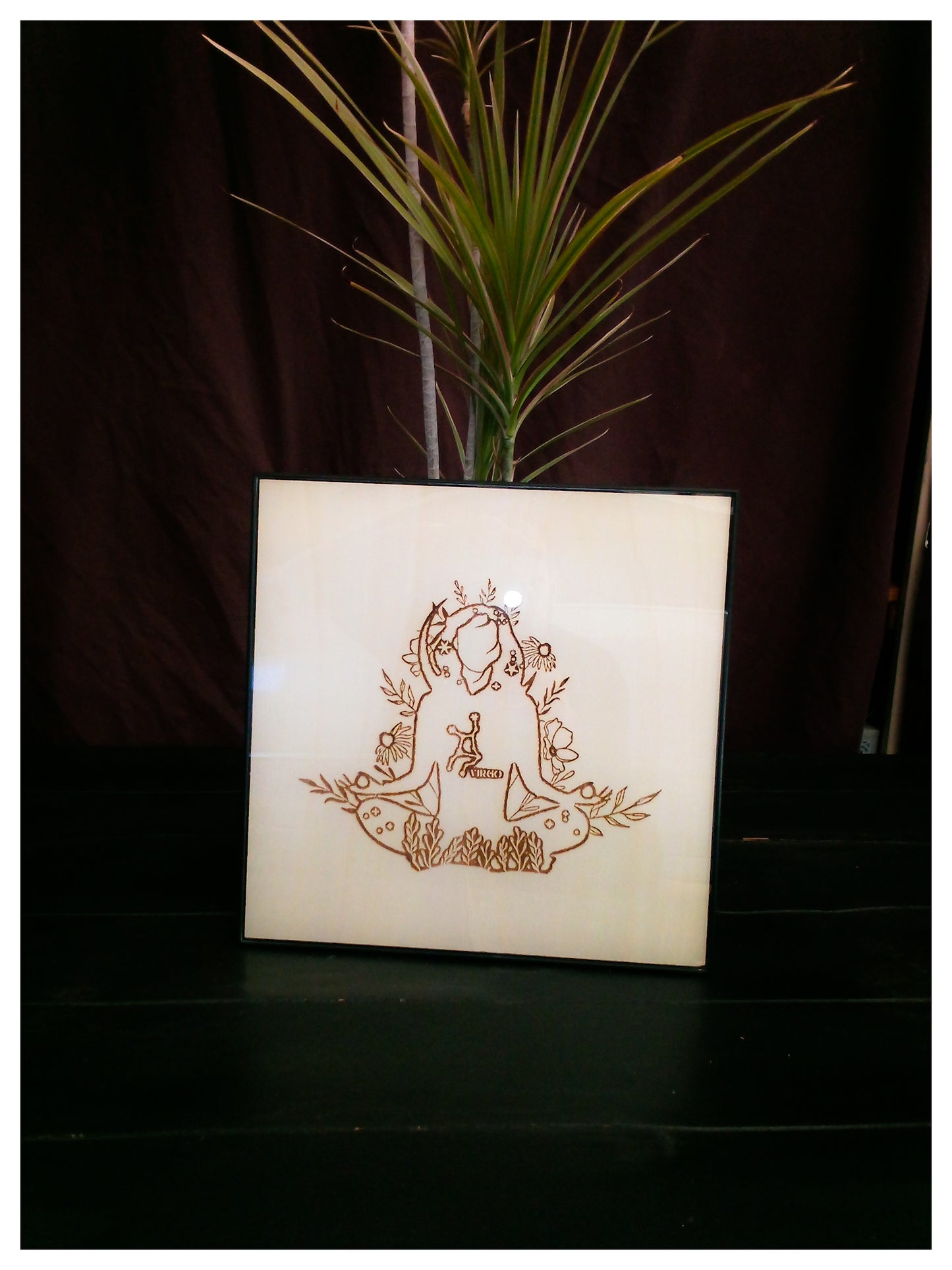 Hand-Crafted & Framed Wood Engraving of Virgo Astrological Sign